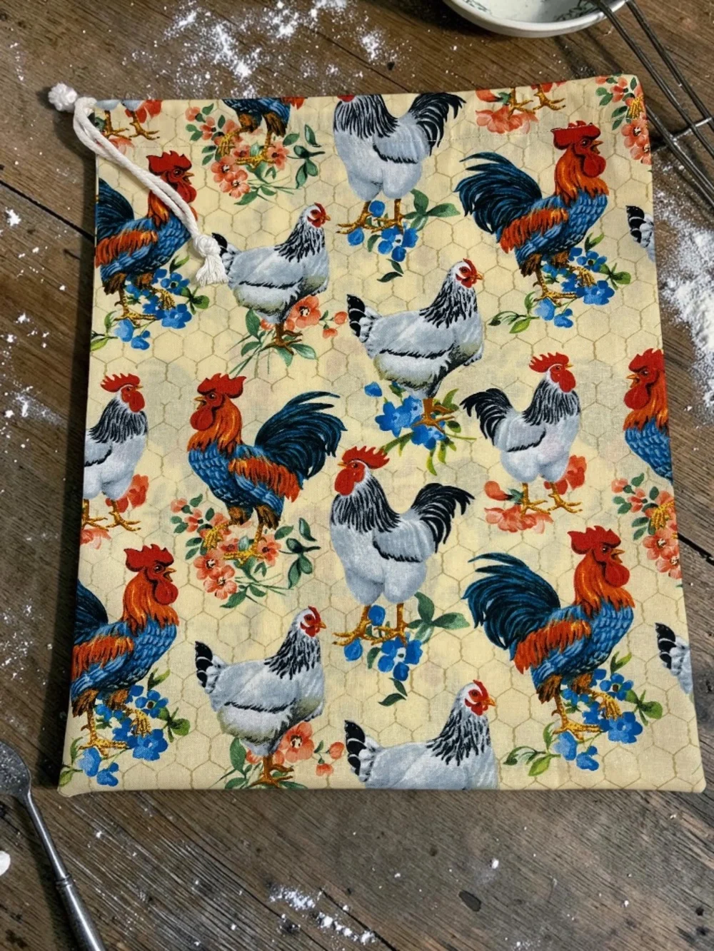 Farmhouse Raise Chickens Cotton Bread Bag, Reusable Cloth Sourdough Storage
